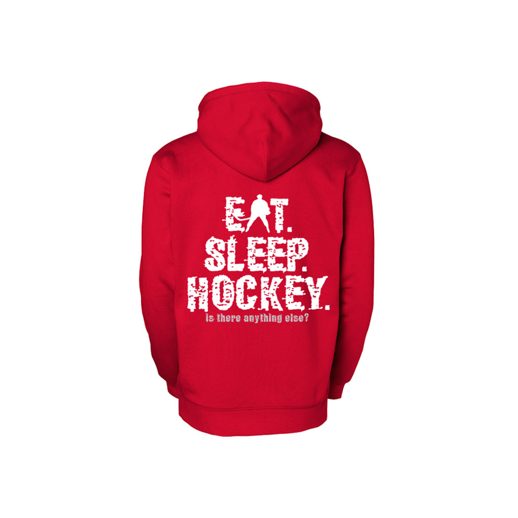 eat sleep hockey hood red back